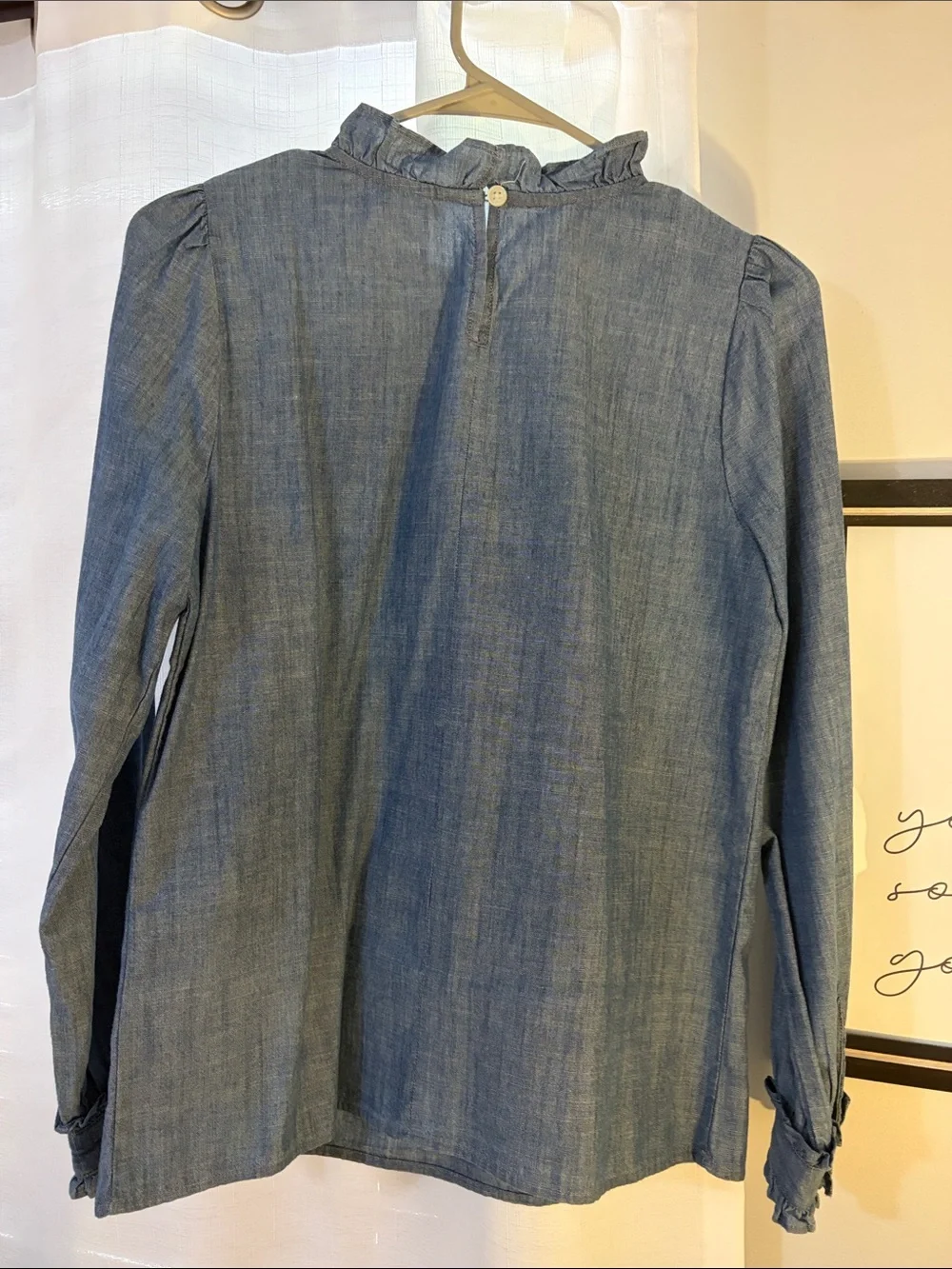 J. Crew Chambray Ruffled Collar Blouse - Light Blue
